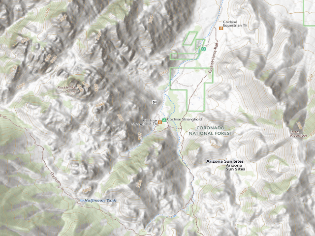 USGS topographic map of Cochise Stronghold Campground