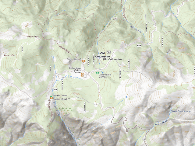 USGS topographic map of Columbine Corrals