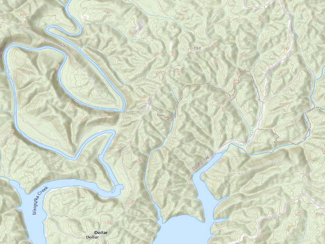 USGS topographic map of Coosa WMA primitive campsite 2 (Coosa WMA hiking trail)