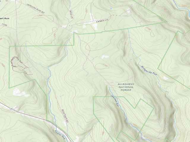 USGS topographic map of Cornplanter State Forest roadside campsite 001 Cornplanter