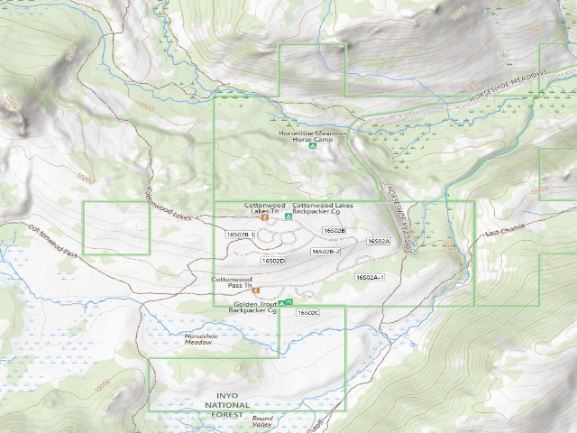 USGS topographic map of Cottonwood Lakes Walk In Campground