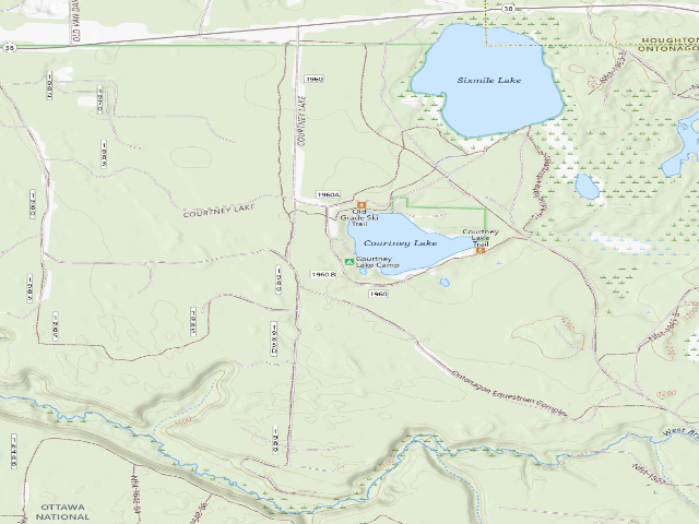 USGS topographic map of Courtney Lake Camp