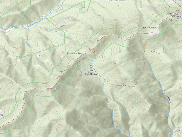 USGS topographic map of Cow Camp Gap A.T. Shelter