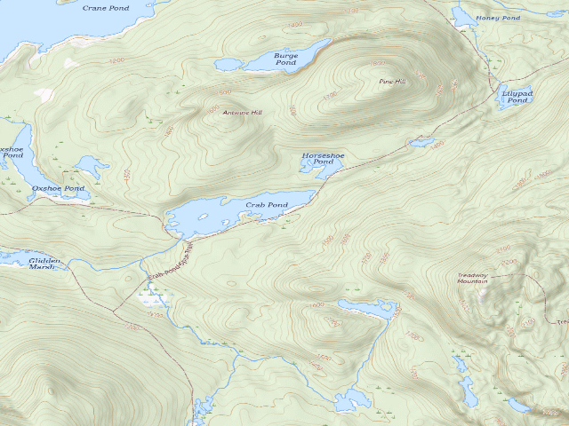 USGS topographic map of CRAB POND PRIMITVE TENT SITE (Pharaoh Lake Wilderness)
