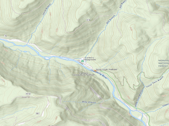 USGS topographic map of Cranberry Campground