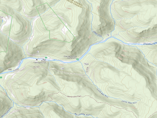 USGS topographic map of Cranberry River Campsites