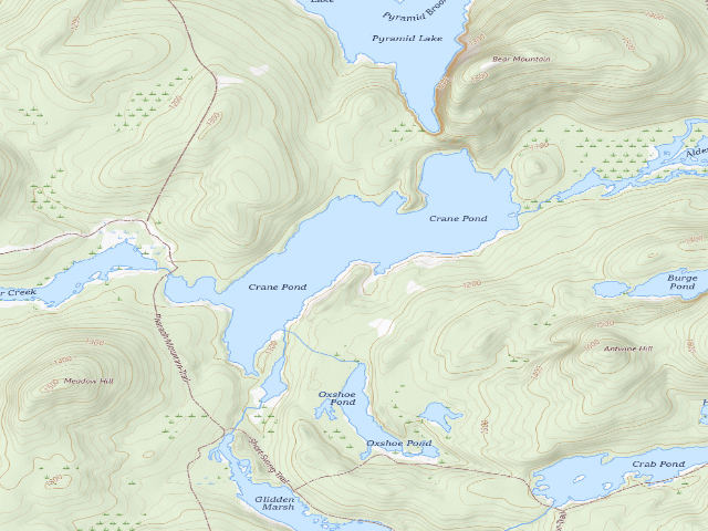 USGS topographic map of Crane Pond Campsite 8 (Pharaoh Lake Wilderness)