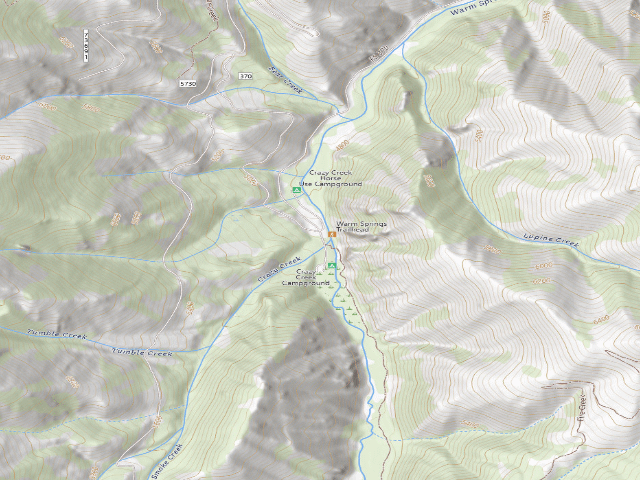 USGS topographic map of Crazy Creek Campground