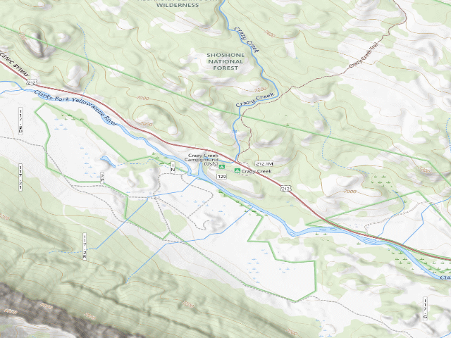 USGS topographic map of Crazy Creek Campground