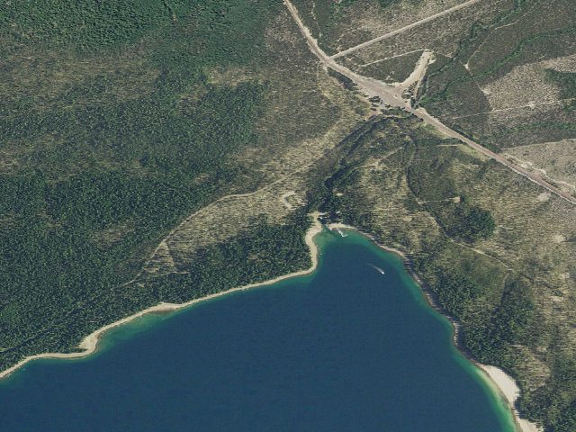 Aerial image of Crescent Lake Yurts