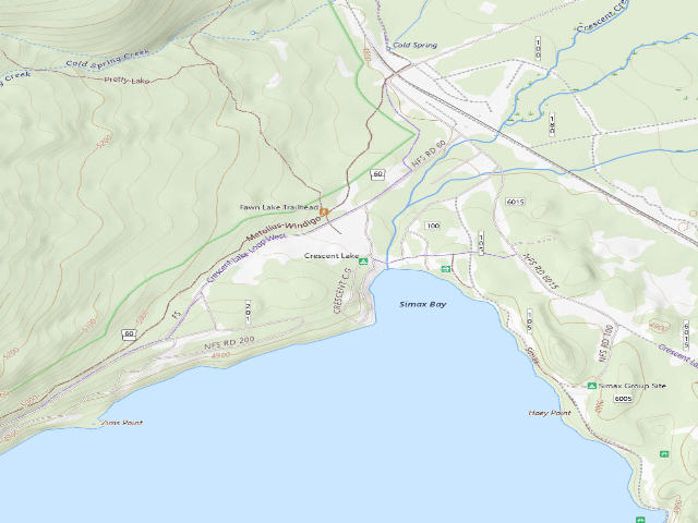 USGS topographic map of Crescent Lake Yurts