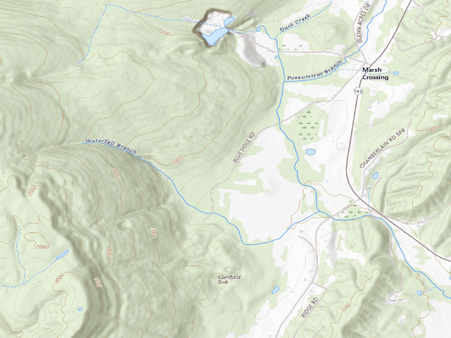 USGS topographic map of Crockford-Pigeon Mountain WMA - Bluehole Designated Campground