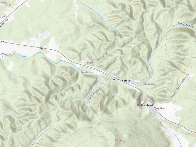 USGS topographic map of Crockford-Pigeon Mountain WMA - Estelle Designated Campground