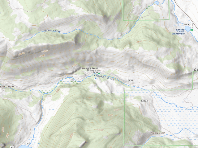 USGS topographic map of Crooked Creek Dispersed Area