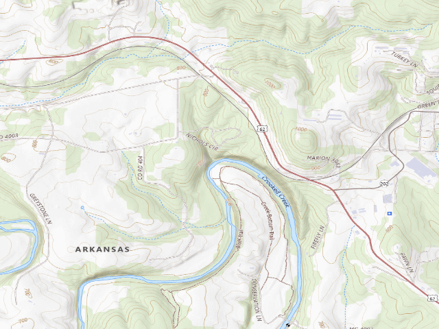 USGS topographic map of Crooked Creek Gravel Bar Camping Area