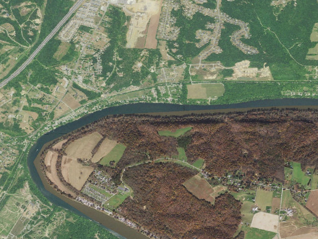 Aerial image of Cumberland Valley hiker-biker campsite (C&O Canal towpath mile 95.2)