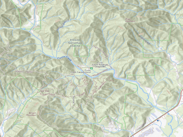 USGS topographic map of Curtis Creek Roadside Campsites