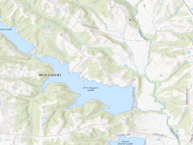 USGS topographic map of D. C. Rogers Lake (Fayette)