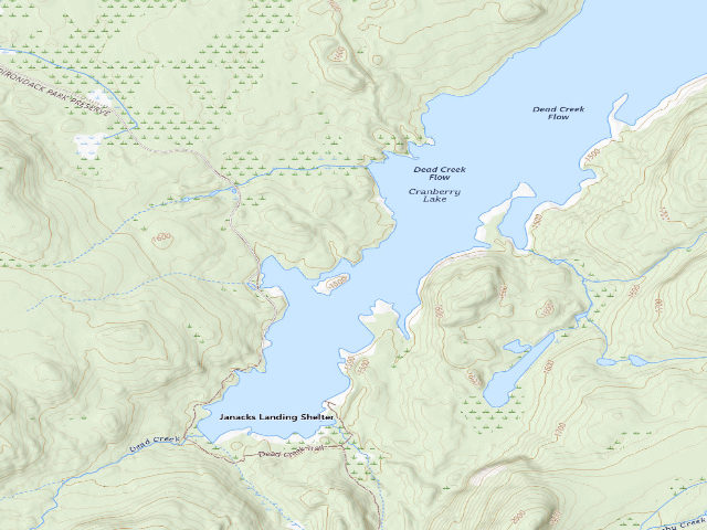USGS topographic map of Dead Creek Flow Primitive Campsite 38 (Five Ponds Wilderness)