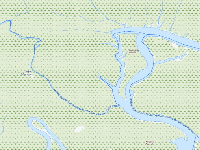 USGS topographic map of Dead Lake Island floating camping platform (Bartram Canoe Trail, Upper Mobile-Tensaw Delta)