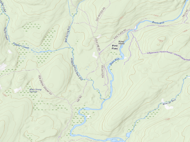 USGS topographic map of Delaware State Forest roadside campsite E007 Middle Branch