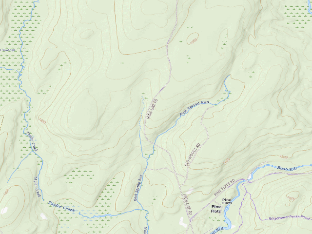 USGS topographic map of Delaware State Forest roadside campsite E009 Highline