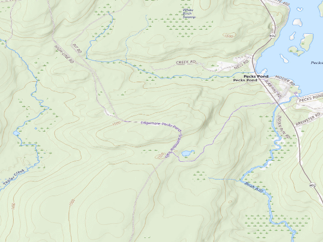 USGS topographic map of Delaware State Forest roadside campsite E010 Little Ledge