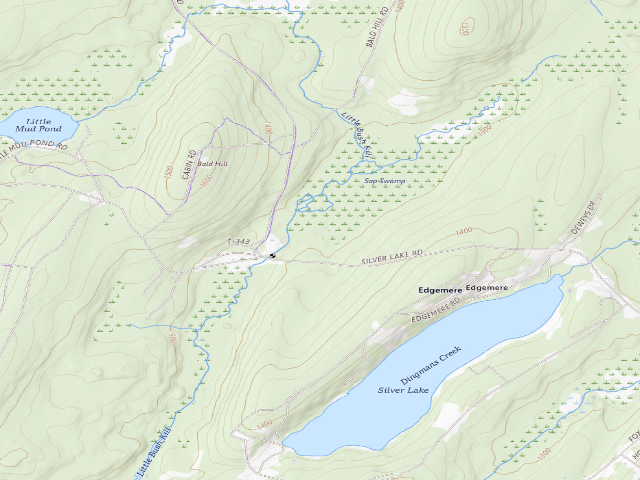 USGS topographic map of Delaware State Forest roadside campsite E014 Silver Lake