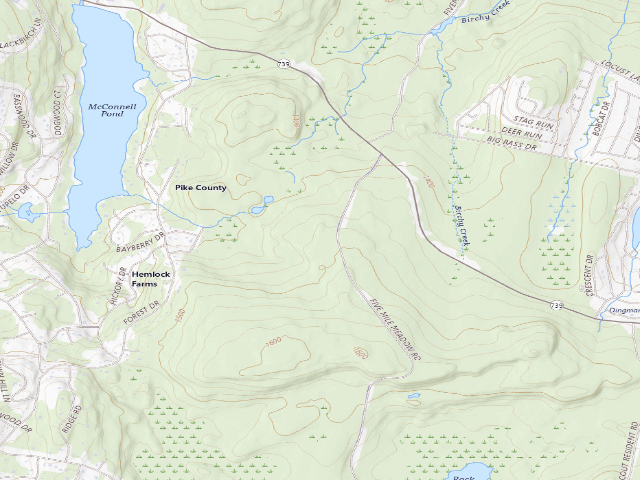 USGS topographic map of Delaware State Forest roadside campsite E016 Fivemile Meadow
