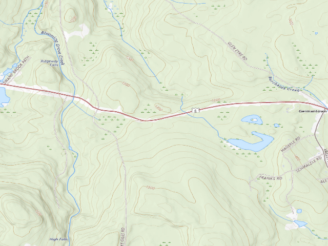USGS topographic map of Delaware State Forest roadside campsite O018 Rest Stop 1