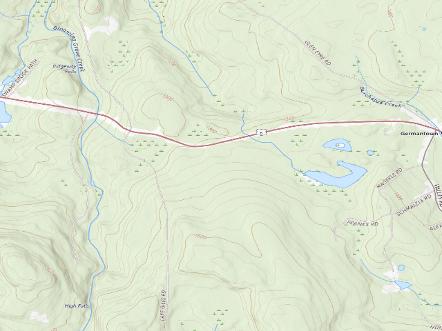 USGS topographic map of Delaware State Forest roadside campsite O019 Rest Stop 2