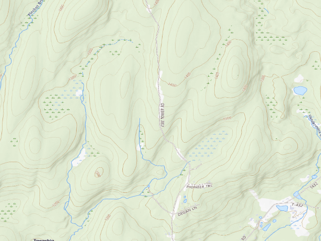 USGS topographic map of Delaware State Forest roadside campsite O021 Yellow Pine