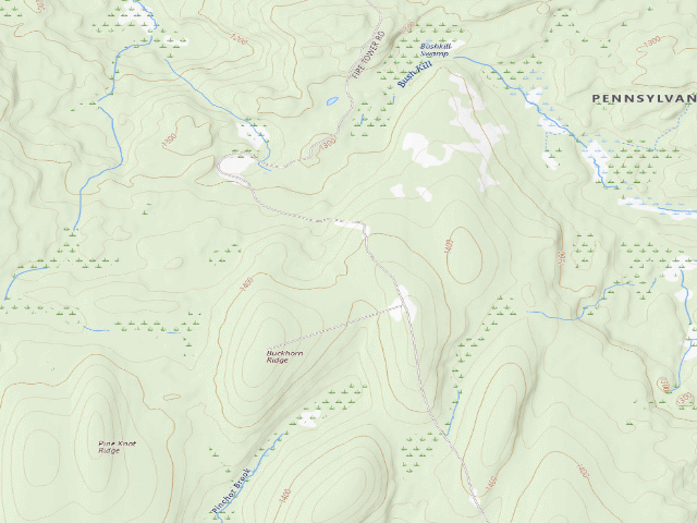 USGS topographic map of Delaware State Forest roadside campsite O029 Last Stop 2