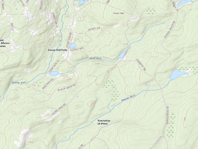 USGS topographic map of Delaware State Forest roadside campsite S001 Snow Hill