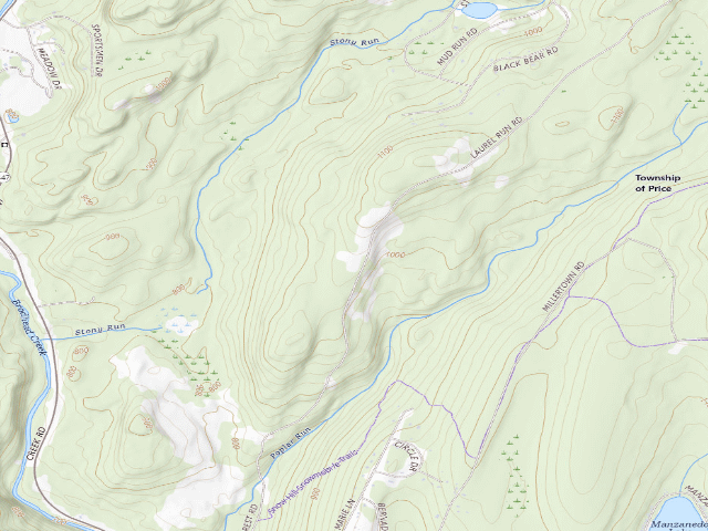 USGS topographic map of Delaware State Forest roadside campsite S004 Shanty Draft