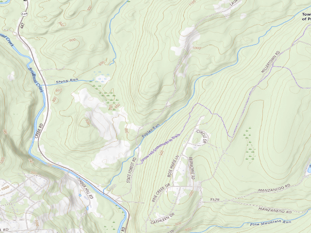 USGS topographic map of Delaware State Forest roadside campsite S005 Brodhead Creek