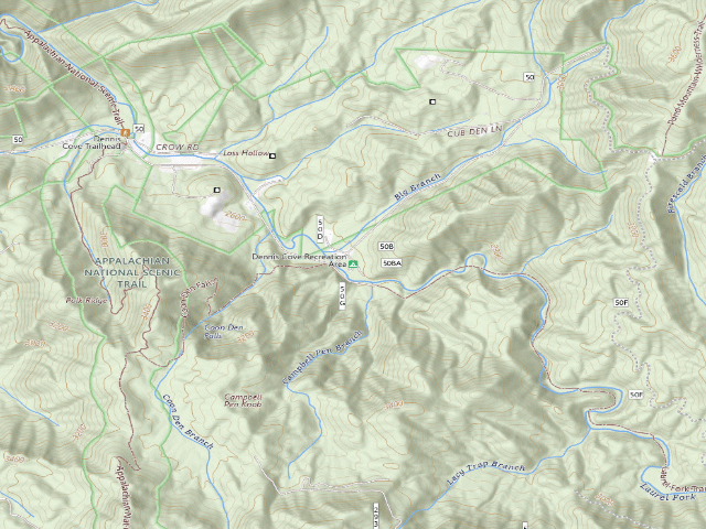 USGS topographic map of Dennis Cove Recreation Area