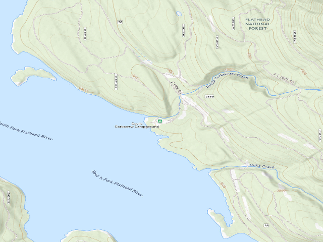 USGS topographic map of Devil's Corkscrew Campground