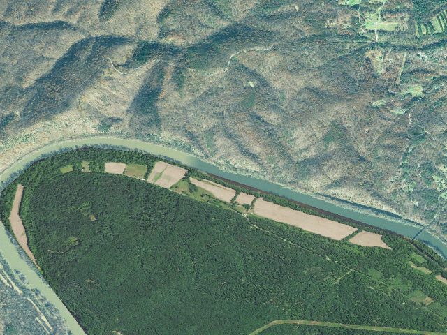 Aerial image of Devils Alley hiker-biker campsite (C&O Canal towpath mile 144.5)
