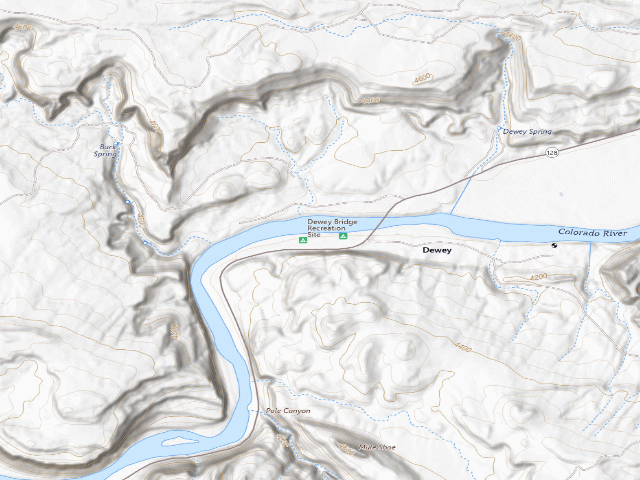 USGS topographic map of Dewey Bridge Campground