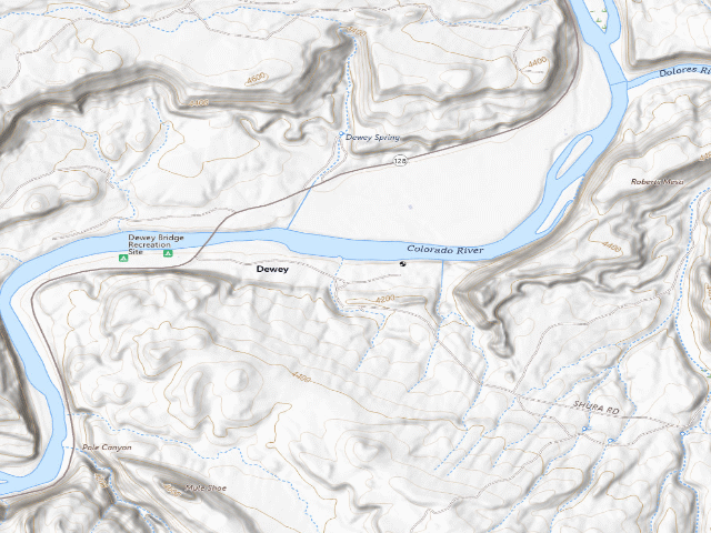USGS topographic map of Dewey Bridge Dispersed Campground