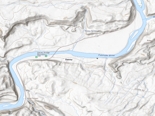 USGS topographic map of Dewey Bridge Dispersed Campground