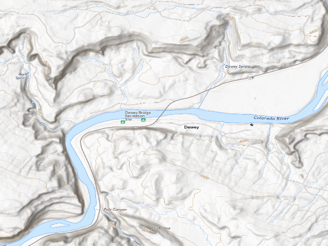 USGS topographic map of Dewey Bridge Dispersed Campground