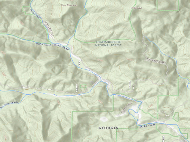 USGS topographic map of Dicks Creek Dispersed Area