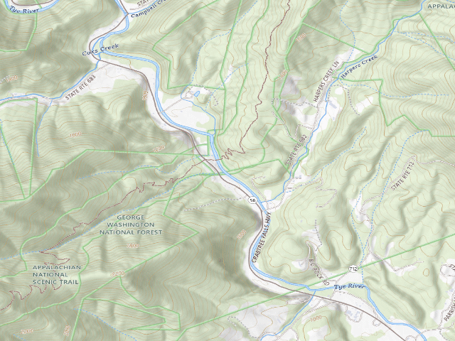 USGS topographic map of Dispersed camp — Nelson County, VA