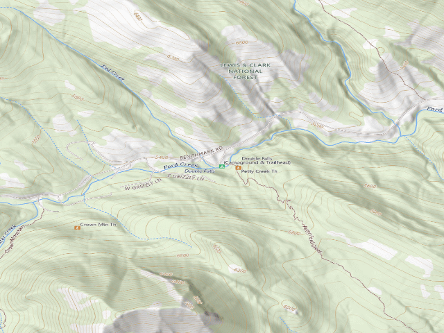 USGS topographic map of Double Falls (Campground & Trailhead)