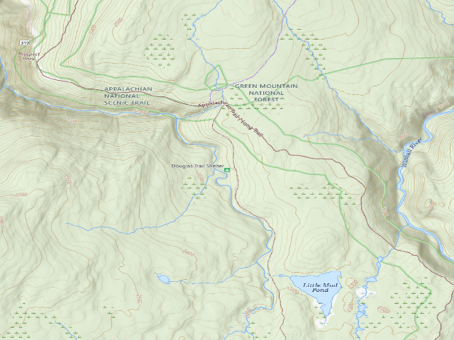 USGS topographic map of Douglas Trail Shelter
