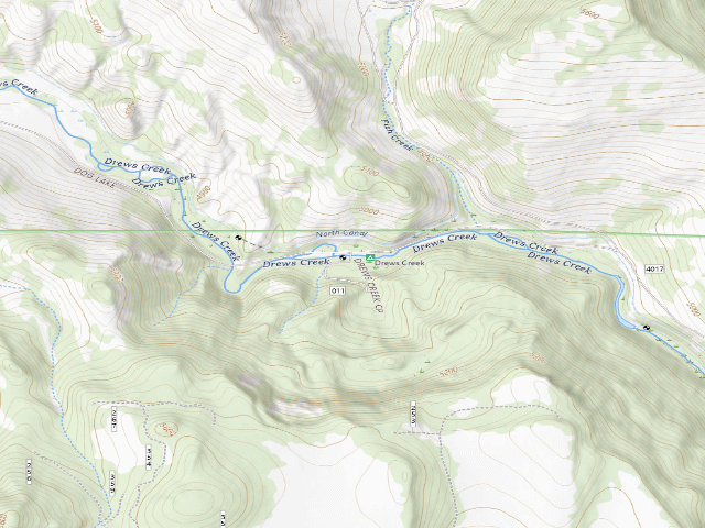 USGS topographic map of Drews Creek Campground