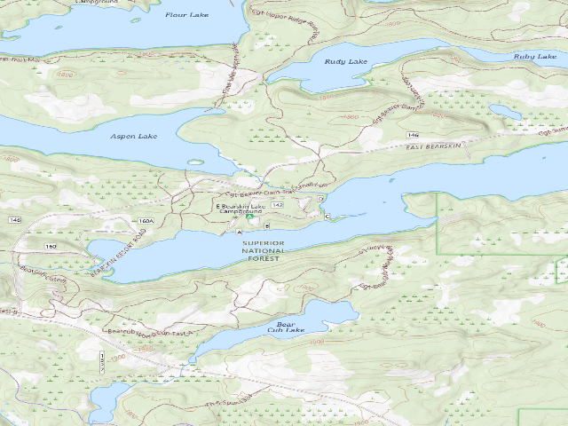 USGS topographic map of East Bearskin Lake Campground