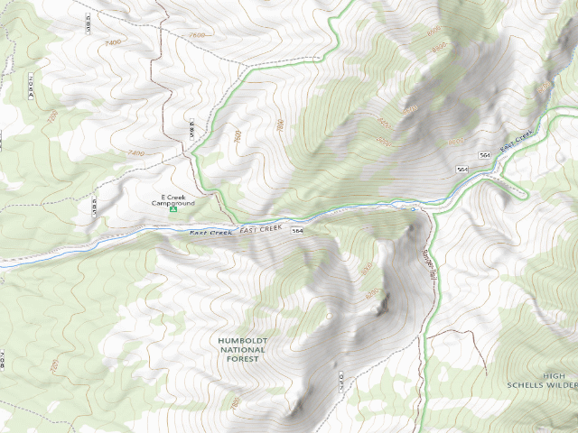USGS topographic map of East Creek Campground